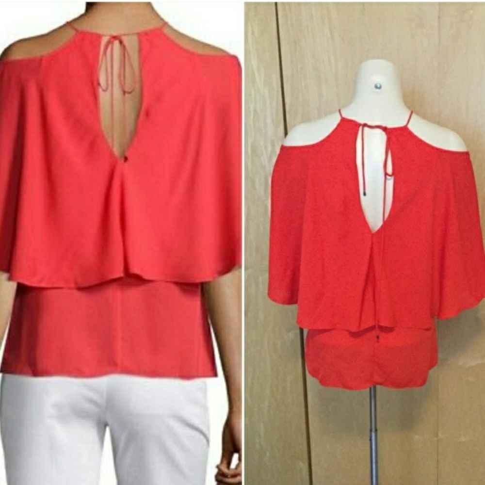 Halston Women's Red Flowy Top W Hardware - Picture 6 of 10